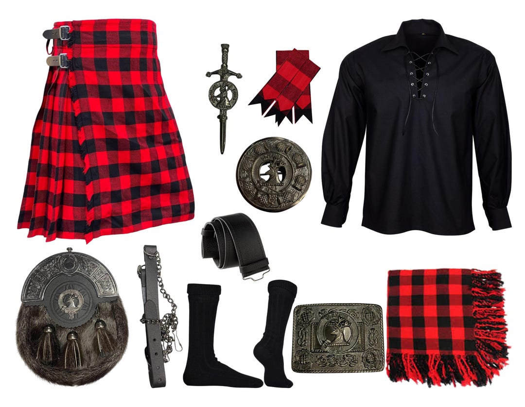ENSEMBLE ÉCOSSAIS POUR hommes Kilt Sporran Chaîne Ceinture Boucle Pin 5 verges EUR 119,99 - FR