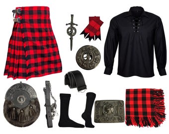 Schottische Herren 10 Stück Hirschkopf Sporran Kilt Set Traditionelles Highland Hochzeit Kilt Outfit Erhältlich in über 45 Tartans