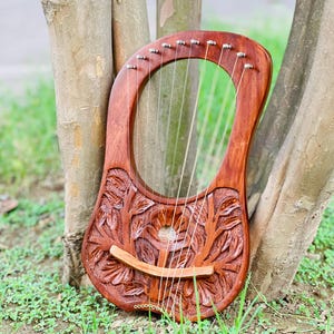 Rosewood New Flower Lyre Harp 10 Metal Strings With Extra Strings Bag and Key image 9