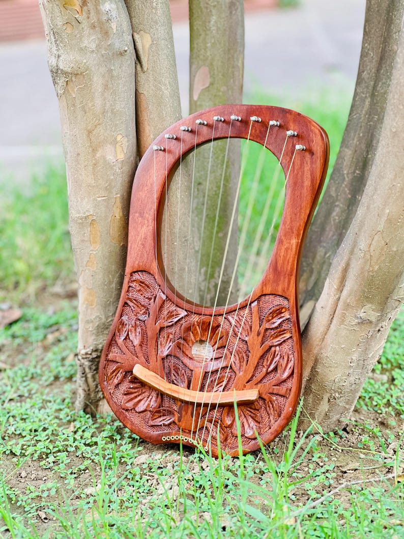 Rosewood New Flower Lyre Harp 10 Metal Strings With Extra Strings Bag and Key image 9