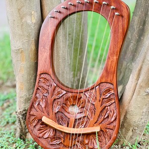 Rosewood New Flower Lyre Harp 10 Metal Strings With Extra Strings Bag and Key image 1