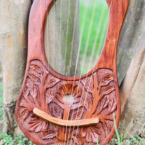 Rosewood New Flower Lyre Harp 10 Metal Strings With Extra Strings Bag and Key image 6