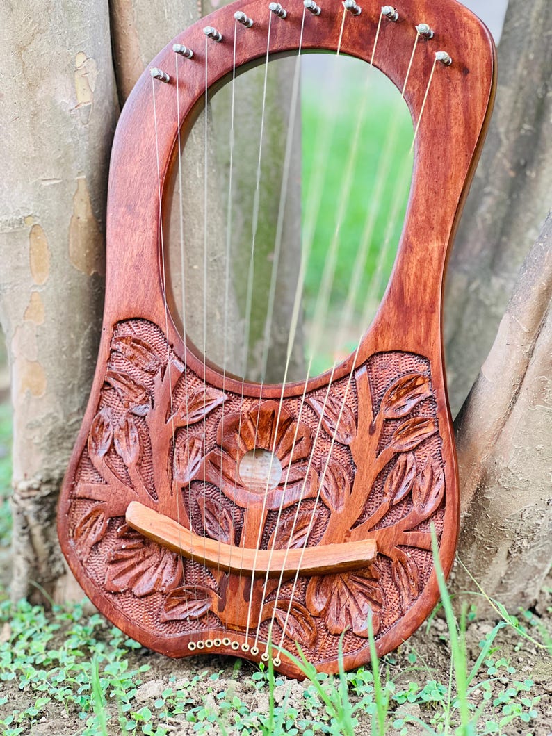 Rosewood New Flower Lyre Harp 10 Metal Strings With Extra Strings Bag and Key image 6