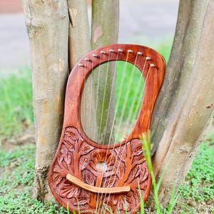 Rosewood New Flower Lyre Harp 10 Metal Strings With Extra Strings Bag and Key image 4