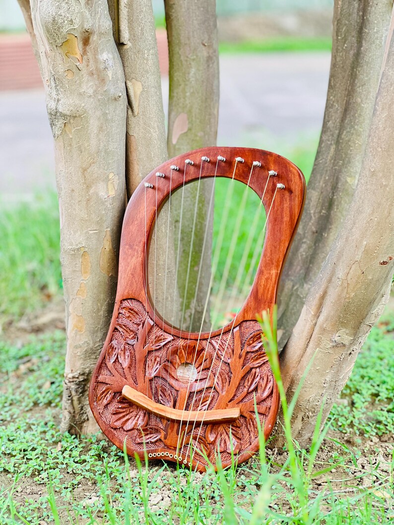 Rosewood New Flower Lyre Harp 10 Metal Strings With Extra Strings Bag and Key image 4
