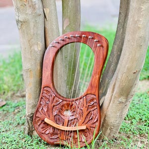Rosewood New Flower Lyre Harp 10 Metal Strings With Extra Strings Bag and Key image 5