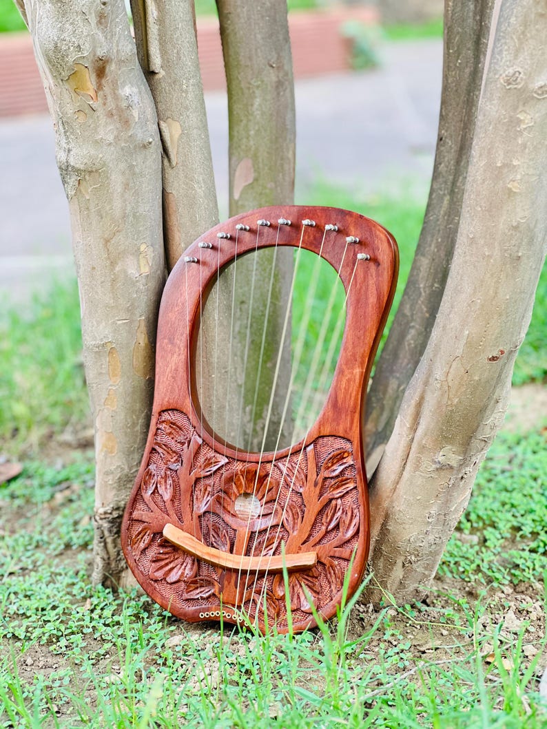 Rosewood New Flower Lyre Harp 10 Metal Strings With Extra Strings Bag and Key image 5