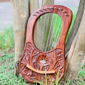 Rosewood New Flower Lyre Harp 10 Metal Strings With Extra Strings Bag and Key image 8
