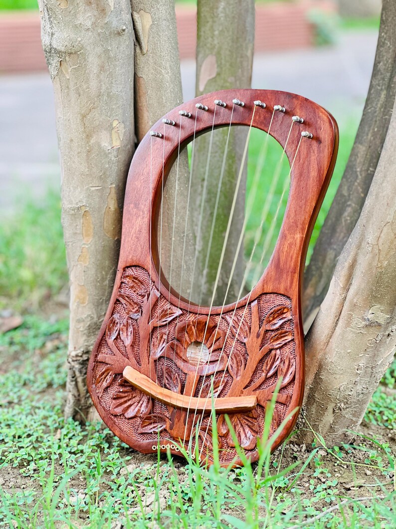 Rosewood New Flower Lyre Harp 10 Metal Strings With Extra Strings Bag and Key image 8