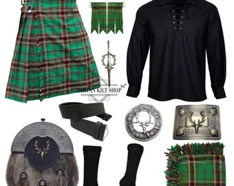 Herren Scottish 10 Stück Hirschkopf Sporran Accessoires Kilt Set Traditionelles Highland Hochzeit Kilt Outfit Erhältlich in 45+ Tartans