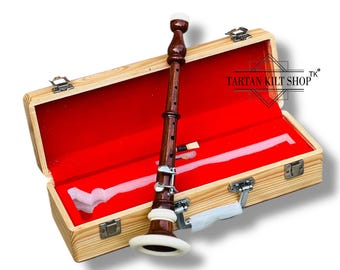 Handgefertigtes Chanter-Instrument aus Palisander/Bronze mit Bombard-Design und zwei Rohrblättern