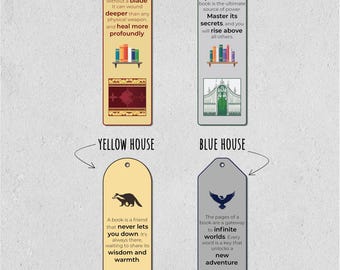 May include: Four printable bookmarks featuring different colored houses with animal illustrations and inspirational quotes about books. The bookmarks are in red, green, yellow, and blue. The text on the bookmarks reads: "A book is a sword without a blade. It can wound deeper than any physical weapon, and heal more profoundly." "Knowledge is power, and a book is the ultimate source of power. Master its secrets, and you will rise above all others." "A book is a friend that never lets you down. It's always there, waiting to share its wisdom and warmth." "The pages of a book are a gateway to infinite worlds. Every word is a key that unlocks a new adventure."