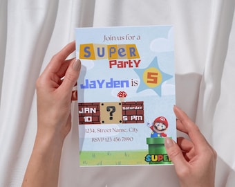 Editable Mario Birthday Invitation | Super Mario Theme Party Invite | Digital Download Kids Party Template | Boy’s Birthday Invitation