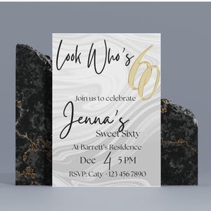 Elegant 60th Birthday Invitation Template - Look Who's 60 Editable Digital Invite for Sweet Sixty Milestone Party - Instant Download