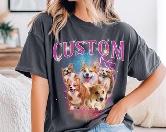 Custom Vintage Pet Portrait T-Shirt, Comfort Colors, Dog Lover Gift