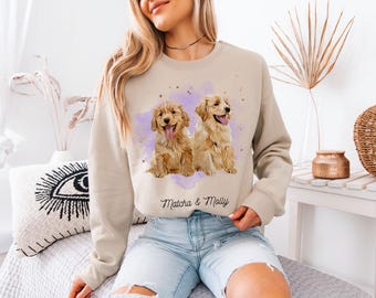 Custom Pet Portrait Sweatshirt – Watercolor Dog, Cat Mom Gift