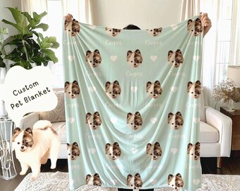 Custom Pet Portrait Blanket, Personalized Fleece Dog/Cat Throw
