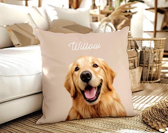 Custom Pet Portrait Pillow, Personalized Dog Cat Photo Gift