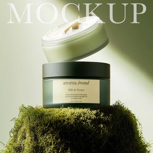 Mockup de frasco de creme facial cosmético, design elegante de embalagem para cuidados com a pele, modelo floral PSD premium, ideal para branding e marketing AI