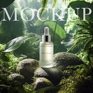 Amber Serum Bottle Mockup PSD | Dropper Bottle Mockup for Skincare | Editable Cosmetic Bottle Template AI, Floral background