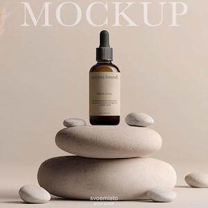 Aesthetic Amber Serum Bottle Mockup PSD | Dropper Bottle Mockup for Skincare | Editable Cosmetic Bottle Template
