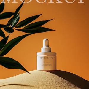 Skincare Serum Bottle Mockup, Elegant Mockup, Packaging Mockup, Floral PSD Mockup AI, skincare mockup, product mockup, cosmetic mockup