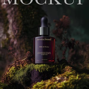 Skincare Serum Bottle Mockup, Elegant Mockup, Packaging Mockup, Floral PSD Mockup AI, skincare mockup, product mockup, cosmetic mockup