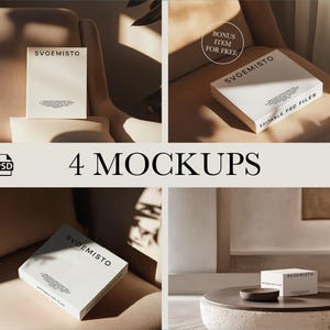 Bundel met 4 + 1 cadeau-mockups, mock-ups voor visitekaartjes, branding-mockups, mockups cosmetische doosverpakking, reclamemockup, boxmockup AI