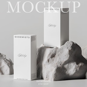Kosmetikbox Verpackung Mockups, Versandbox Mockup, Karton Mockup, Creme Quadrat Box Mockup, Box Mockup, Mockup AI