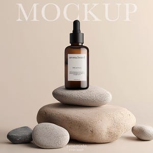 Aesthetic Amber Serum Bottle Mockup PSD | Dropper Bottle Mockup for Skincare | Editable Cosmetic Packaging Bottle Template