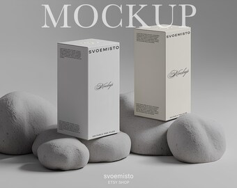 Maquetas de cajas de cosméticos, maquetas de cajas de envío, maquetas de cajas de cartón, maquetas de cajas cuadradas de color crema, maquetas de cajas, maquetas de IA