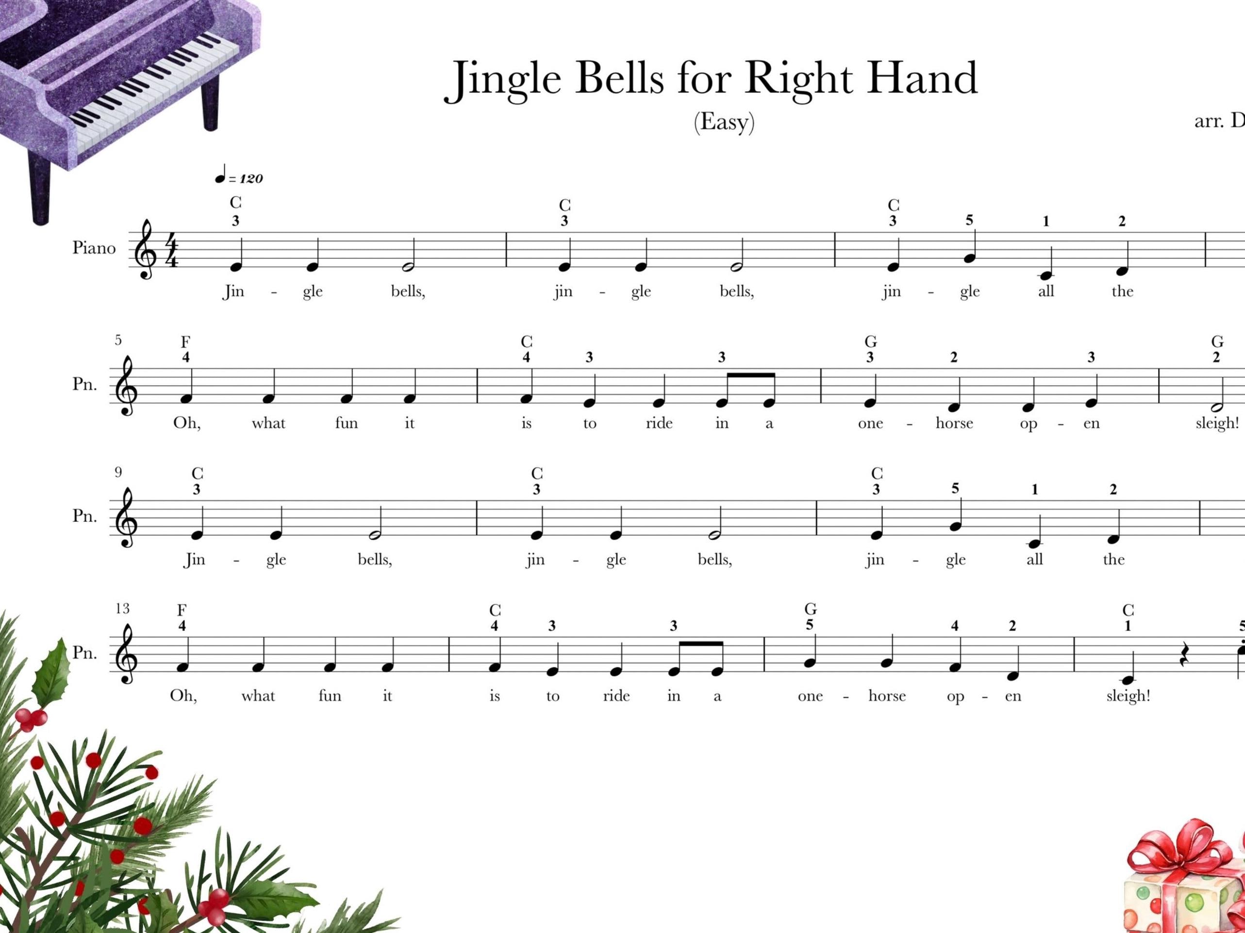 Jingle Bells Sheet Violin Easy Jingle Bells Easy Piano Sheet Etsy de