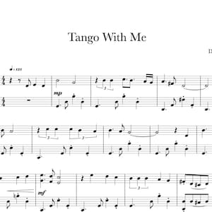 Puede incluir: Partitura para piano de una pieza titulada "Tango With Me" de Daniel Badelita. La música está escrita en notación estándar e incluye una indicación de tempo de 120 pulsaciones por minuto.