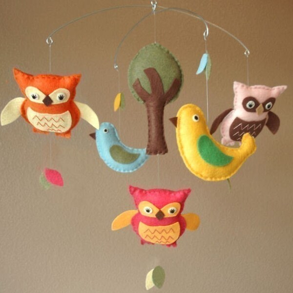 Feathered Friends Bird and Owl Baby Mobile - Custom Felt Colors Available (As Featured in Stitch Magazine)