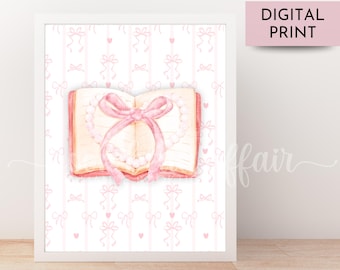 Coquette Book Print: Pink Bow & Pearl Decor (Digital Download)