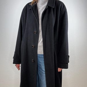 Vintage Long Wool & Cashmere Coat – Charcoal Gray - Size Large