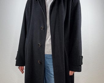 Vintage Long Wool & Cashmere Coat – Charcoal Gray - Size Large