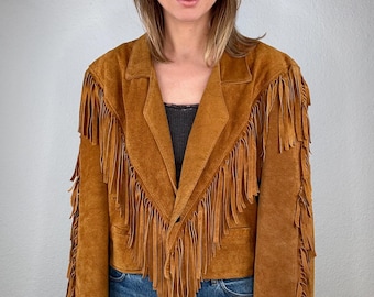 Vintage 70s Camel Suede Fringe Perfecto Jacket - Size M
