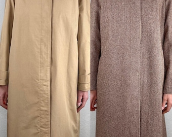Vintage Reversible Trench Coat – Beige Gabardine & Bordeaux Tweed - Size Small