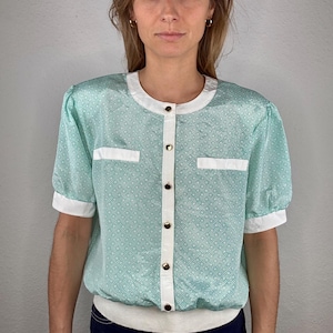 Vintage 80s Turquoise Blue Blouse