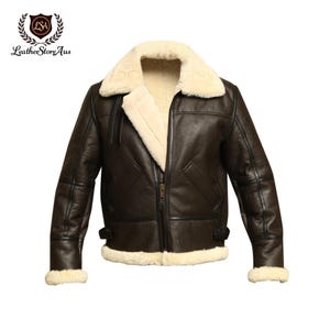 Men’s Shearling Leather Jacket, Aviator Bomber Coat, Winter Warm Outerwear, B3 Pilot Style, Vintage Flight Jacket, Fur Lining Jacket.