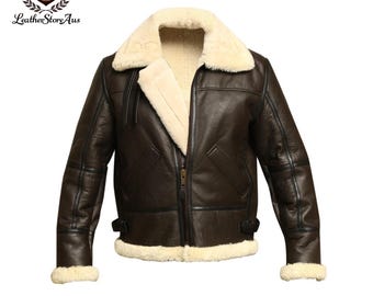 Men's Shearling Leather Aviator Jacket: B3 Bomber Style