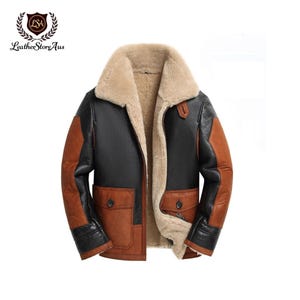 Men&#39;s Aviator B3 Fur Shearling Real Leather Jacket, Original Sheep Leather Jacket, Leather Jacket With Fur, Closet Gift For Him.