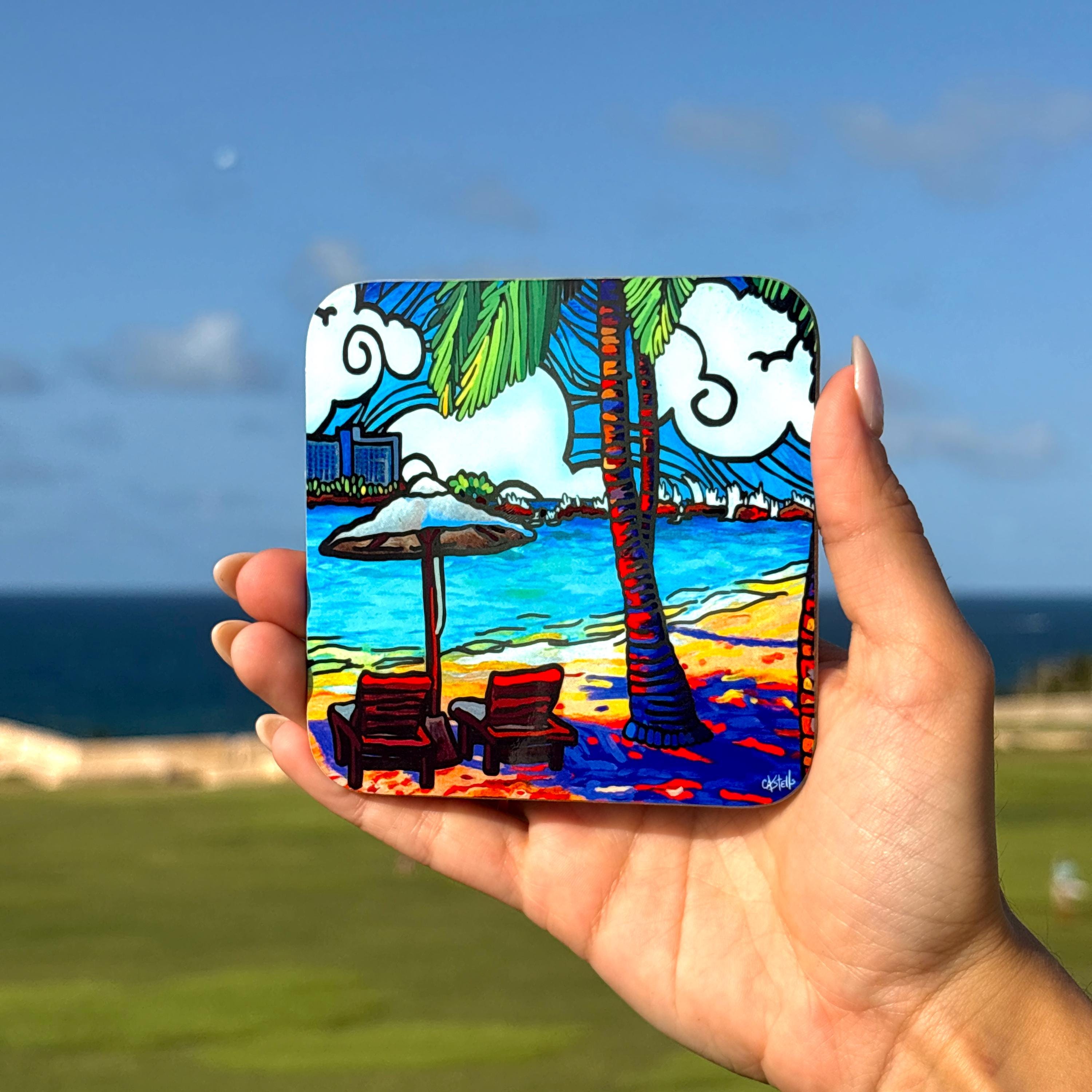 Playa Del Perrito Coaster or Magnet: Colorful Puerto Rican Beach Art ...