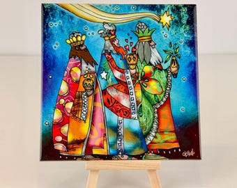 Reyes 2024 Colorful Ceramic Tile Wall Decor by Puerto Rican Artist Susana Lopez Castells Holiday Decor Three Wise Men