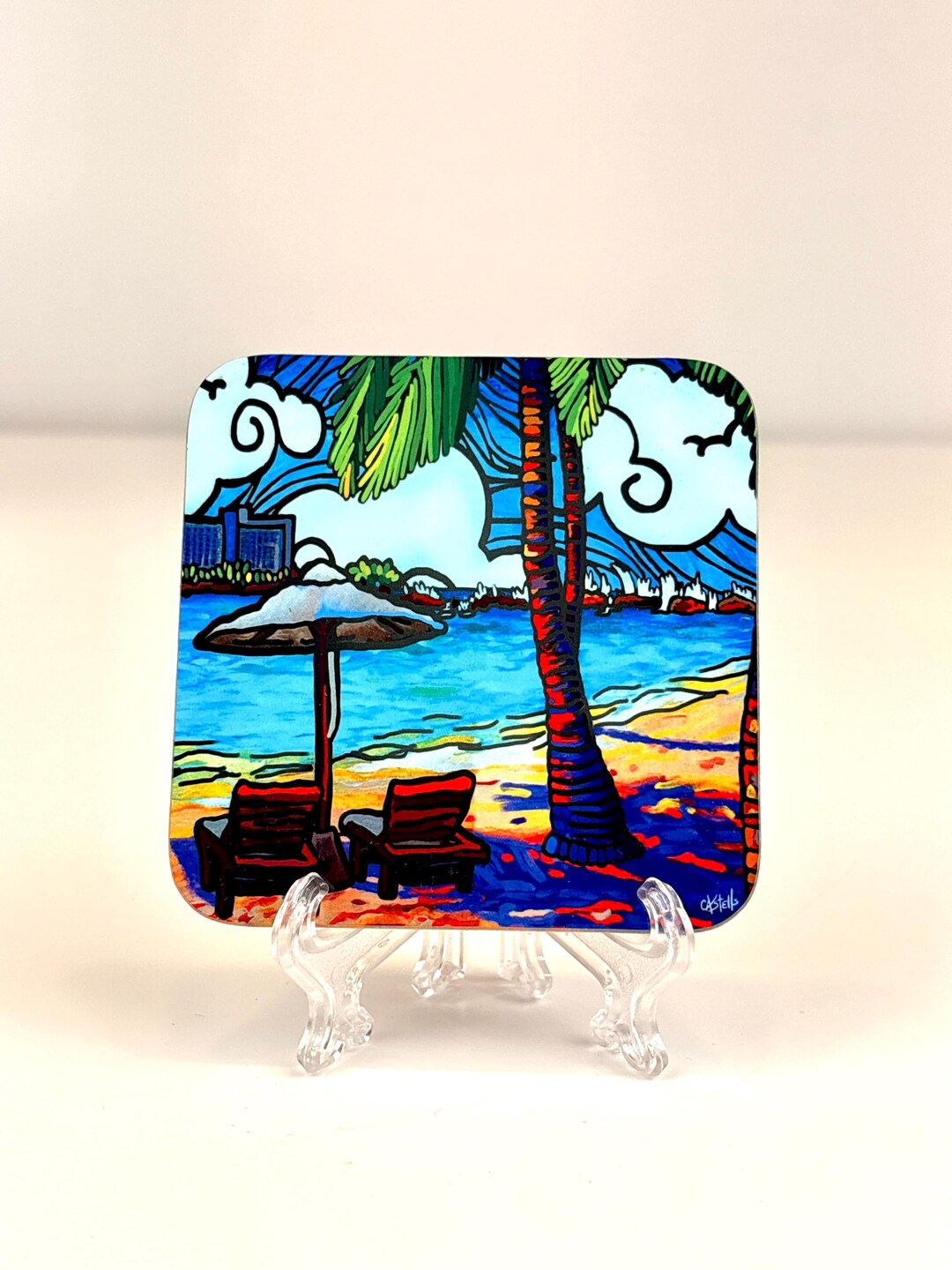 Playa Del Perrito Coaster or Magnet: Colorful Puerto Rican Beach Art ...