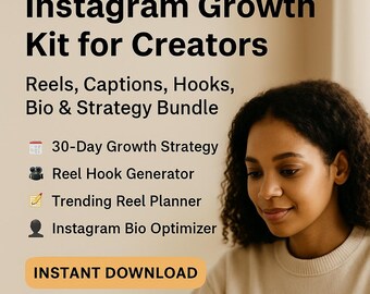 Instagram Growth Kit for Creators | 5 ChatGPT Prompts + Canva & Notion Templates | Reels, Captions, Hooks, Bio and Strategy Bundle