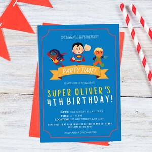 Superhero children&#39;s birthday party invitation - Digital download