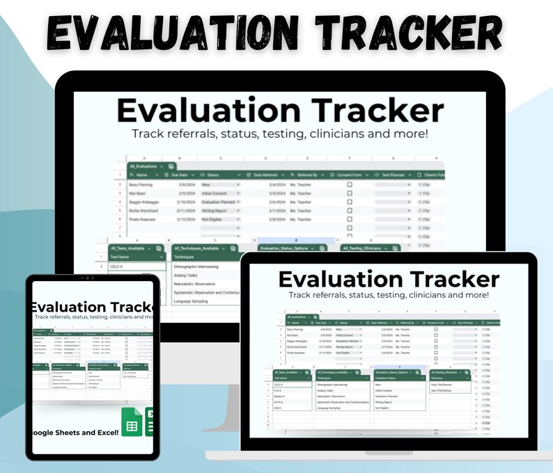 Evaluation Tracker for Google Sheets and Excel - Etsy