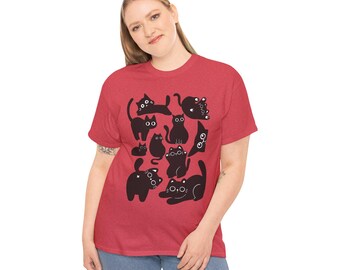 Camiseta unisex de algodón grueso con diseño de gatos groseros y lindos, regalo para amantes de los gatos negros, camiseta con diseño divertido de gatos, camiseta con gatitos, camiseta para amantes de los gatos